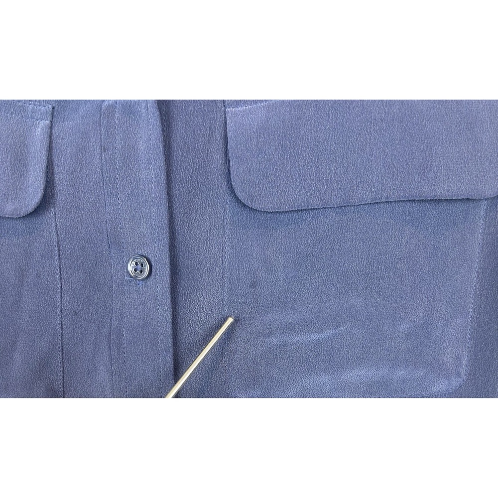 100% Silk Top Womens XS Blue Button Up Long Sleeve Shirt Capsule Luxury Read - Picture 7 of 7